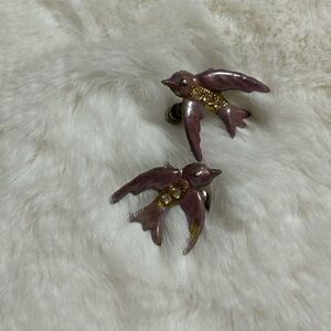Vintage Purple Enamel Bird Earrings- clip on